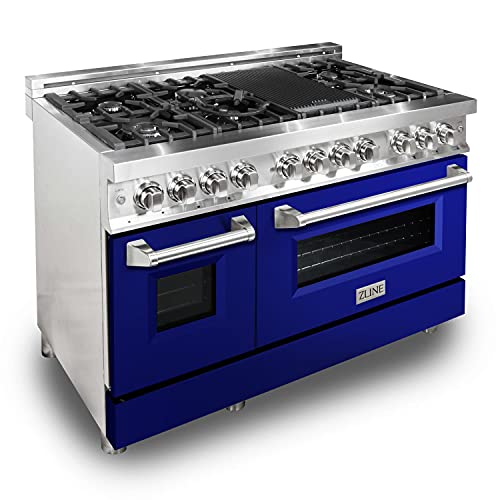 Z Line Kitchen and Bath RA-BG-48|LA 48" 6.0 cu. ft. Dual Fuel Range with Gas Stove and Electric Oven with Color Options RA48 Gloss Blue