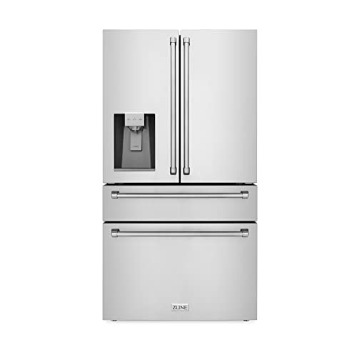 Z Line Kitchen and Bath RFM-W-36|LA 36" 21.6 cu. ft Freestanding French Door Refrigerator with Water and Ice Dispenser in Fingerprint Resistant Stainless Steel RFM-W-36