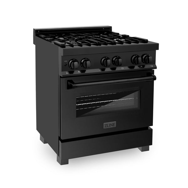 ZLINE KITCHEN AND BATH RAB30 ZLINE 30" 4.0 cu. ft. Dual Fuel Range with Gas Stove and Electric Oven in Black Stainless Steel with Brass Burners Style: Black Stainless Steel
