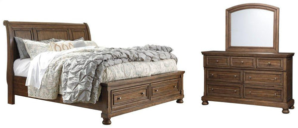ASHLEY FURNITURE PKG006382 California King Sleigh Bed With 2 Storage Drawers With Mirrored Dresser