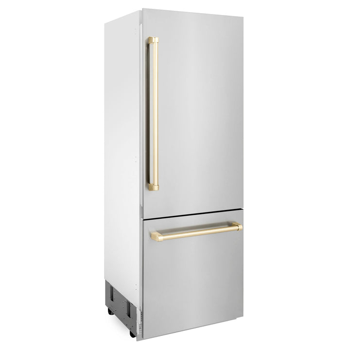 ZLINE KITCHEN AND BATH RBIVZ30430G ZLINE 30" Autograph Edition 16.1 cu. ft. Built-in 2-Door Bottom Freezer Refrigerator with Internal Water and Ice Dispenser in Stainless Steel with Gold Accents