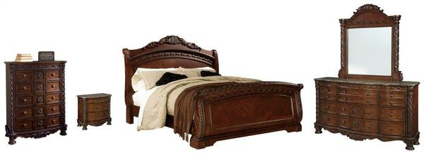 ASHLEY FURNITURE PKG005778 King Sleigh Bed With Mirrored Dresser, Chest and Nightstand