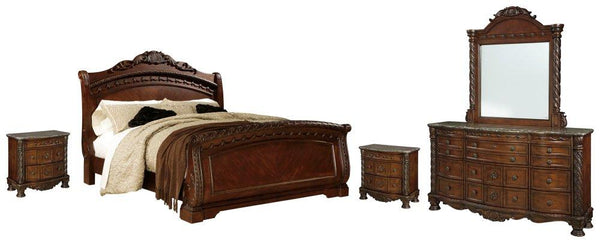 ASHLEY FURNITURE PKG005776 King Sleigh Bed With Mirrored Dresser and 2 Nightstands