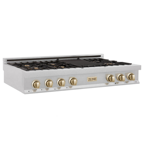 ZLINE KITCHEN AND BATH RTSZ48G ZLINE Autograph Edition 48" Porcelain Rangetop with 7 Gas Burners in DuraSnow R Stainless Steel with Accents Color: Gold