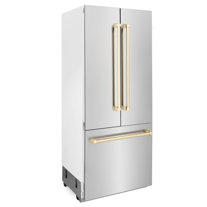 ZLINE KITCHEN AND BATH RBIVZ30436G ZLINE 36" Autograph Edition 19.6 cu. ft. Built-in 2-Door Bottom Freezer Refrigerator with Internal Water and Ice Dispenser in Stainless Steel with Gold Accents