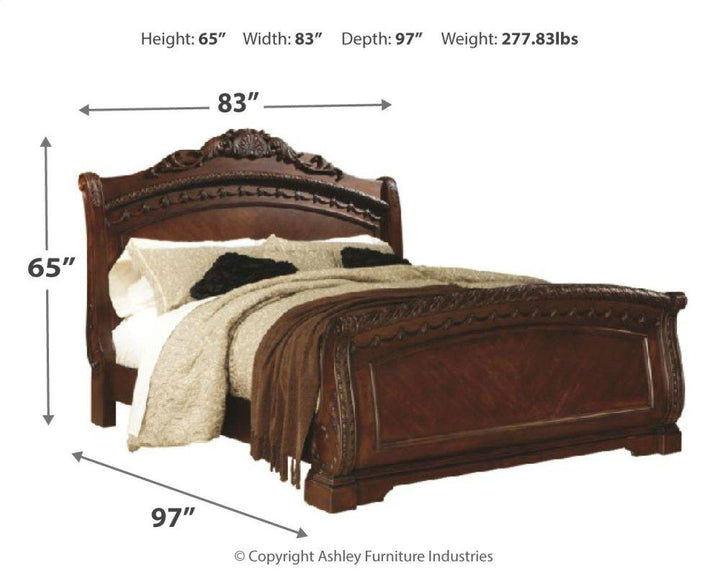 ASHLEY FURNITURE PKG005779 King Sleigh Bed With Mirrored Dresser, Chest and 2 Nightstands