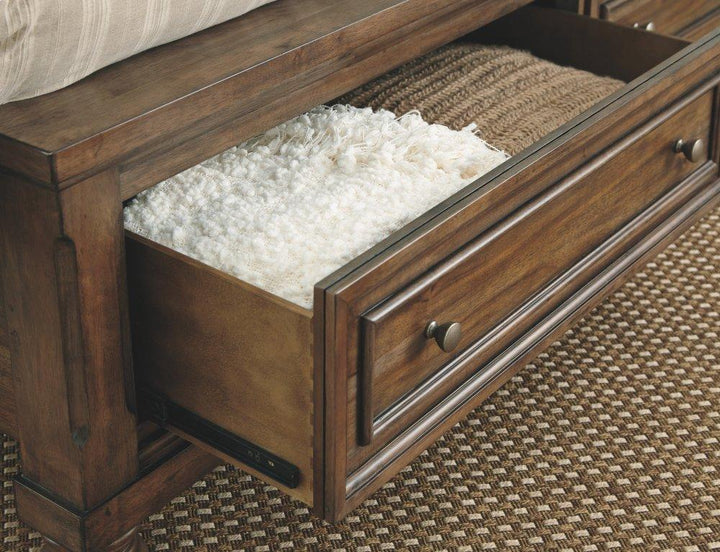 ASHLEY FURNITURE PKG006410 King Panel Bed With 2 Storage Drawers With Mirrored Dresser and 2 Nightstands