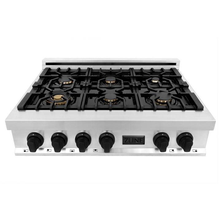 ZLINE KITCHEN AND BATH RTZ36G ZLINE Autograph Edition 36" Porcelain Rangetop with 6 Gas Burners in Stainless Steel with Accents Color: Gold