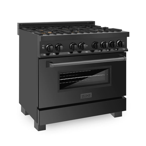 ZLINE KITCHEN AND BATH RABBR36 ZLINE 36" 4.6 cu. ft. Dual Fuel Range with Gas Stove and Electric Oven in Black Stainless Steel with Brass Burners