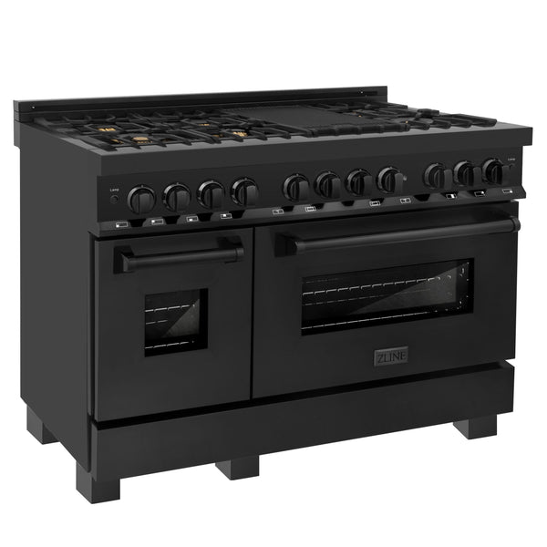 ZLINE KITCHEN AND BATH RABBR48 ZLINE 48" 6.0 cu. ft. Dual Fuel Range with Gas Stove and Electric Oven in Black Stainless Steel with Brass Burners Color: Black Stainless Steel with Brass Burners