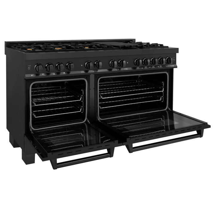 ZLINE KITCHEN AND BATH RAB60 ZLINE 60" 7.4 cu. ft. Dual Fuel Range with Gas Stove and Electric Oven in Black Stainless Steel with Brass Burners