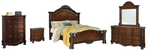 ASHLEY FURNITURE PKG005790 Queen Panel Bed With Mirrored Dresser, Chest and Nightstand
