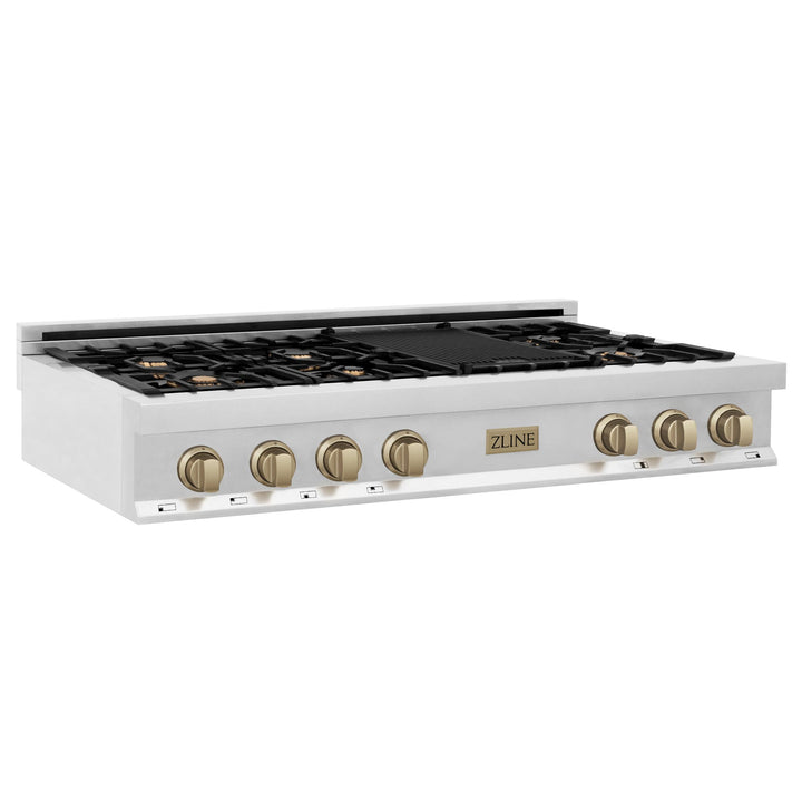 ZLINE KITCHEN AND BATH RTZ48G ZLINE Autograph Edition 48" Porcelain Rangetop with 7 Gas Burners in Stainless Steel with Accents Color: Gold