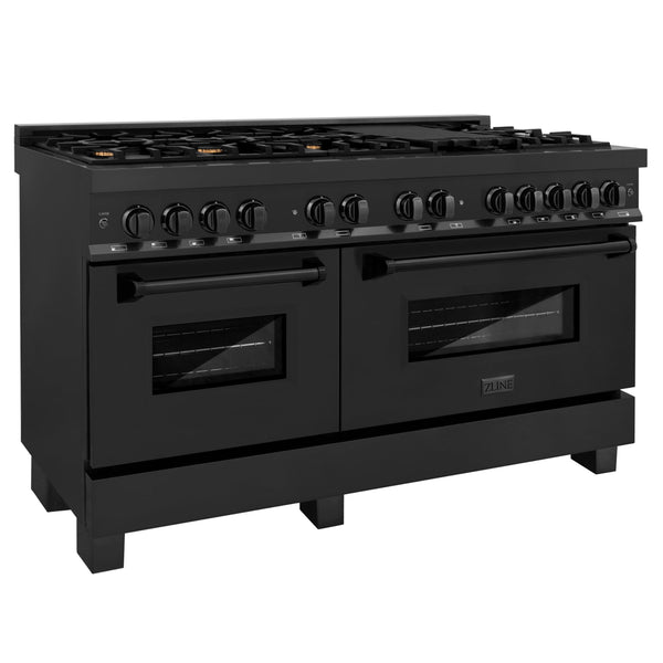 ZLINE KITCHEN AND BATH RAB60 ZLINE 60" 7.4 cu. ft. Dual Fuel Range with Gas Stove and Electric Oven in Black Stainless Steel with Brass Burners