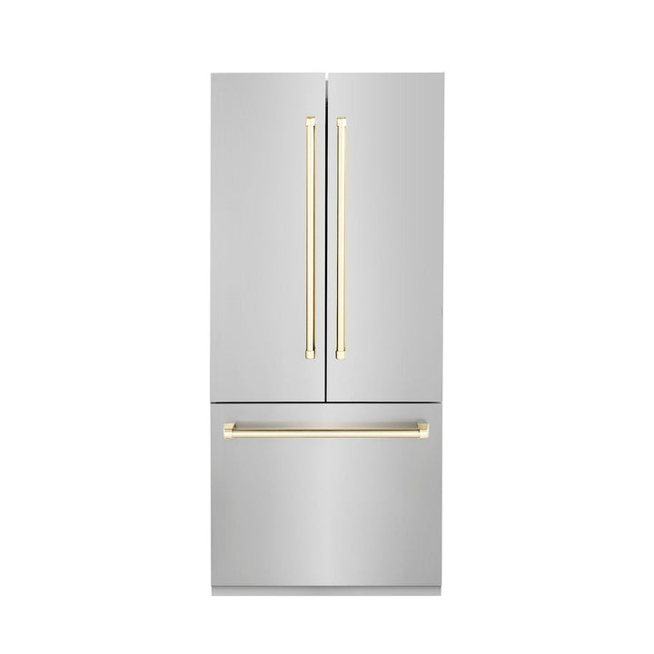 ZLINE KITCHEN AND BATH RBIVZ30436G ZLINE 36" Autograph Edition 19.6 cu. ft. Built-in 2-Door Bottom Freezer Refrigerator with Internal Water and Ice Dispenser in Stainless Steel with Gold Accents