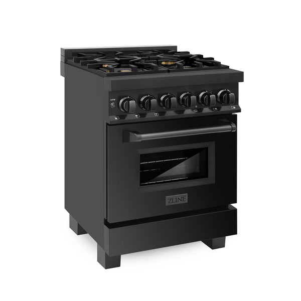 ZLINE KITCHEN AND BATH RABBR24 ZLINE 24" 2.8 cu. ft. Dual Fuel Range with Gas Stove and Electric Oven in Black Stainless Steel with Brass Burners