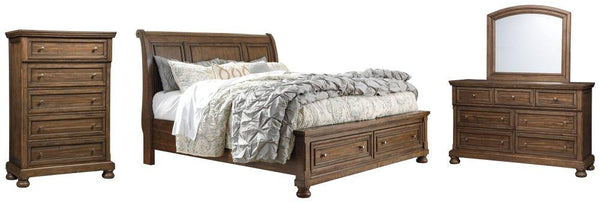 ASHLEY FURNITURE PKG006384 California King Sleigh Bed With 2 Storage Drawers With Mirrored Dresser and Chest