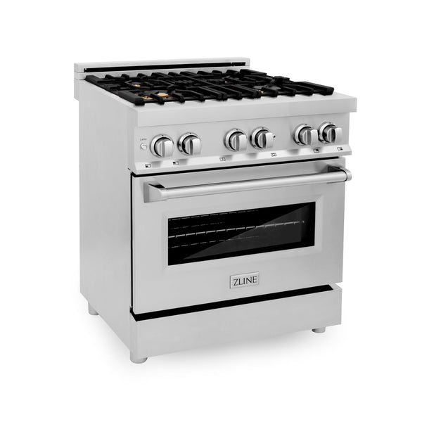 ZLINE KITCHEN AND BATH RABR30 ZLINE 30" 4.0 cu. ft. Dual Fuel Range with Gas Stove and Electric Oven in Stainless Steel with Brass Burners