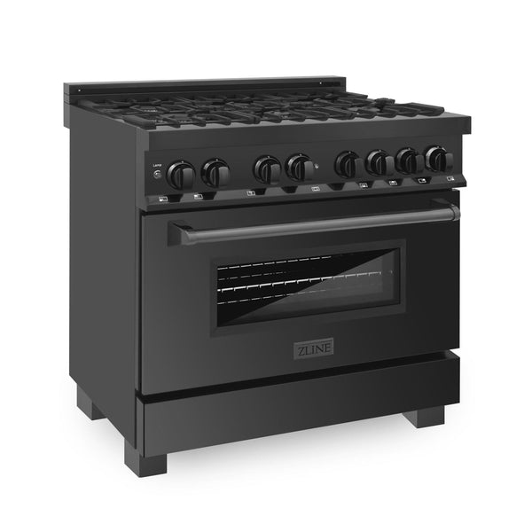 ZLINE KITCHEN AND BATH RAB36 ZLINE 36" 4.6 cu. ft. Dual Fuel Range with Gas Stove and Electric Oven in Black Stainless Steel with Brass Burners Style: Black Stainless Steel