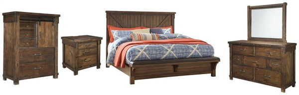 ASHLEY FURNITURE PKG006373 Queen Panel Bed With Upholstered Bench With Mirrored Dresser, Chest and Nightstand