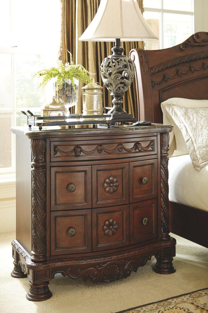 ASHLEY FURNITURE PKG005760 California King Poster Bed With Canopy With Mirrored Dresser, Chest and Nightstand