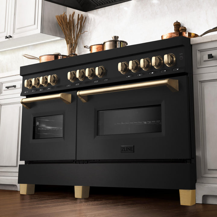 ZLINE KITCHEN AND BATH RABZ60G ZLINE Autograph Edition 60" 7.4 cu. ft. Dual Fuel Range with Gas Stove and Electric Oven in Black Stainless Steel with Accents Color: Gold