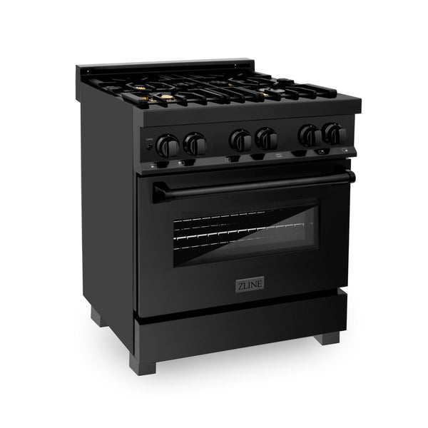 ZLINE KITCHEN AND BATH RABBR30 ZLINE 30" 4.0 cu. ft. Dual Fuel Range with Gas Stove and Electric Oven in Black Stainless Steel with Brass Burners