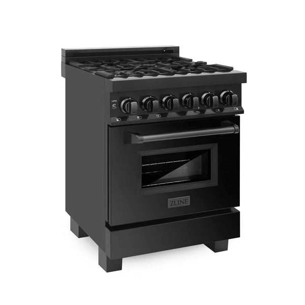 ZLINE KITCHEN AND BATH RAB24 ZLINE 24" 2.8 cu. ft. Dual Fuel Range with Gas Stove and Electric Oven in Black Stainless Steel Style: Black Stainless Steel