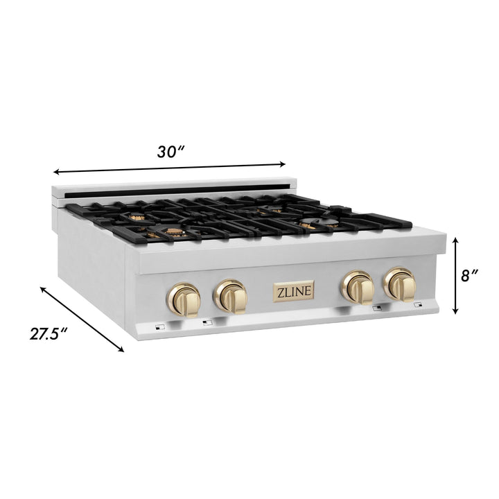 ZLINE KITCHEN AND BATH RTZ30CB ZLINE Autograph Edition 30" Porcelain Rangetop with 4 Gas Burners in Stainless Steel with Accents Accent: Champagne Bronze