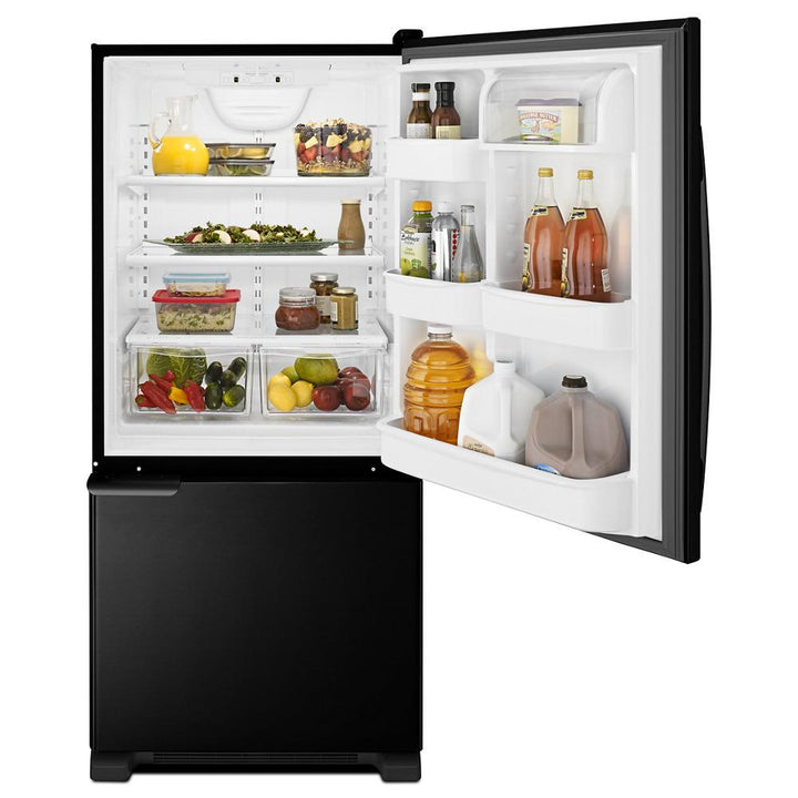 AMANA ABB1921BRB 29-inch Wide Bottom-Freezer Refrigerator with Garden Fresh TM Crisper Bins - 18 cu. ft. Capacity Black