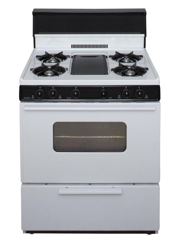 PREMIER BFK5S9WP 30 in. Freestanding Battery-Generated Spark Ignition Gas Range in White