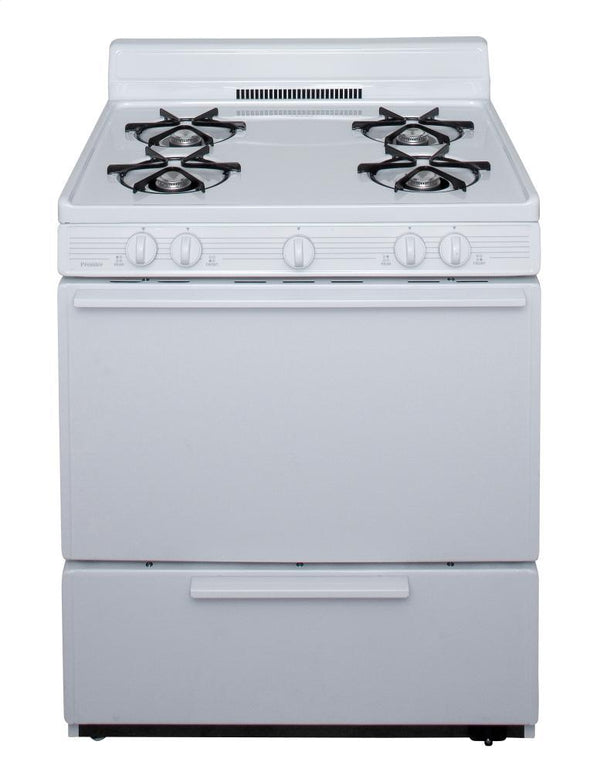 PREMIER BFK100OP 30 in. Freestanding Battery-Generated Spark Ignition Gas Range in White