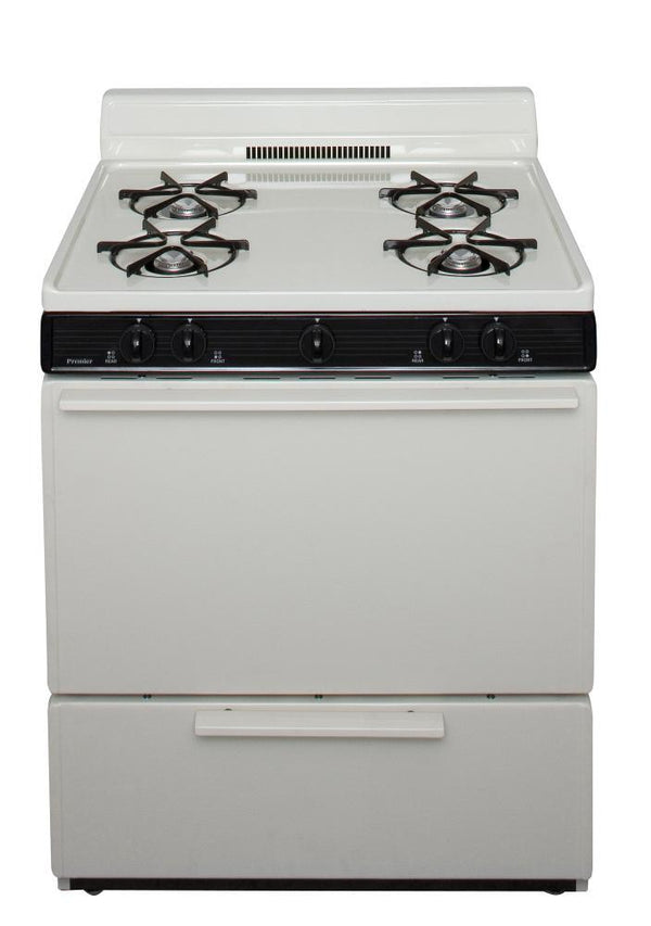 PREMIER BFK100TP 30 in. Freestanding Battery-Generated Spark Ignition Gas Range in Biscuit