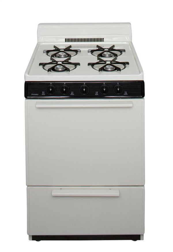 PREMIER BCK100TP 24 in. Freestanding Battery-Generated Spark Ignition Gas Range in Biscuit
