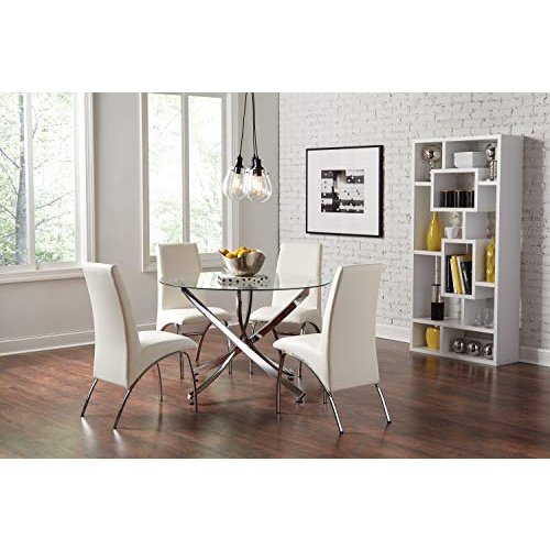 Coaster Furniture 106440-S5 Beckham 5-Piece Round Chrome and White Dining Set