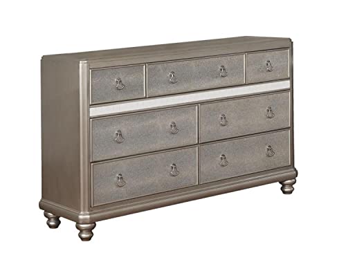 Coaster Furniture 204183 Bling Game 7-Drawer Dresser with Stacked Bun Feet Metallic Platinum