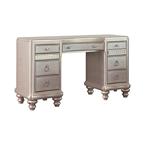 Coaster Furniture 204187 Bling Game 7-Drawer Vanity Desk with Stacked Bun Feet Metallic Platinum