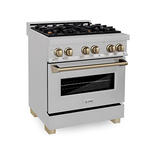 Z Line Kitchen and Bath RASZ-SN-30-CB|LA Autograph Edition 30" 4.0 cu. ft. Dual Fuel Range with Gas Stove and Electric Oven in DuraSnow® Stainless Steel with Champagne Bronze Accents RASZ-SN-30-CB