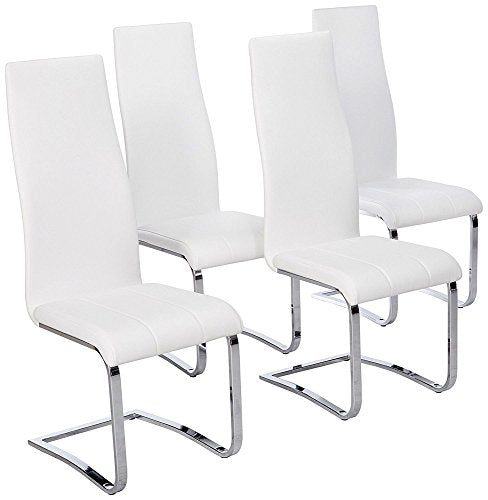 Coaster Furniture 100515WHT Faux Leather Dining Chairs Chrome and White Set of 4