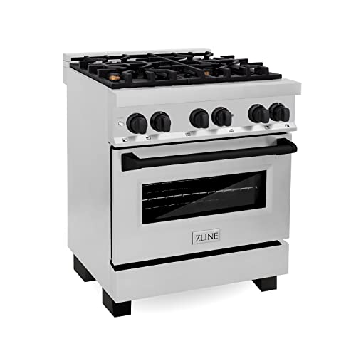 Z Line Kitchen and Bath RAZ-30-MB|LA Autograph Edition 30" 4.0 cu. ft. Dual Fuel Range with Gas Stove and Electric Oven in Stainless Steel with Matte Black Accents RAZ-30-MB