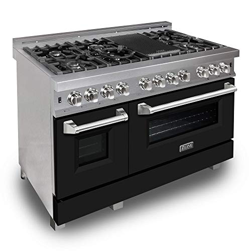 Z Line Kitchen and Bath RAS-BLM-48|LA 48 in. Professional Dual Fuel Range in Snow Stainless with Black Matte Door RAS-BLM-48