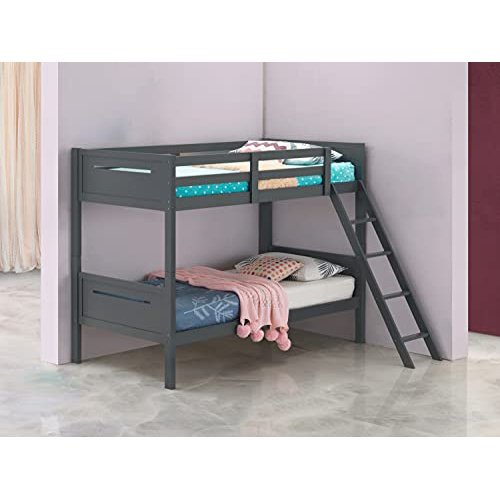 Coaster Furniture 405051GRY Armand Solid Wood Twin Over Twin Bunk Bed, Gray