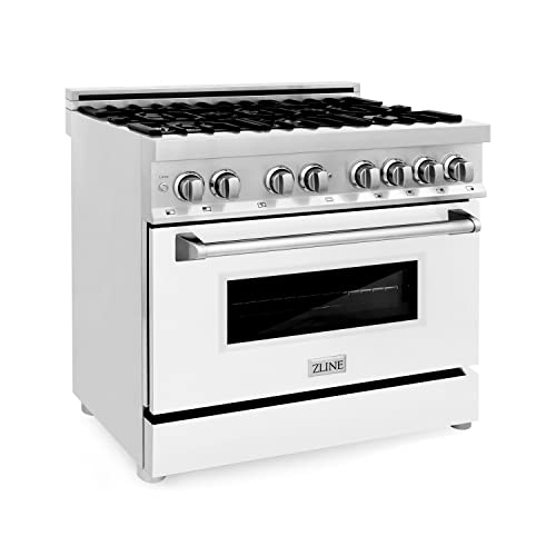Z Line Kitchen and Bath RA36-WM|LA 36" 4.6 cu. ft. Dual Fuel Range with Gas Stove and Electric Oven with Color Door Options RA36 White Matte