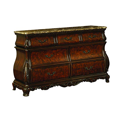 Coaster Furniture 222753 Exeter 7-Drawer Marble Top Dark Burl Dresser, 63.75" D x 17.75" W x 38.25" H