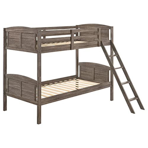 Coaster Furniture 400808 Flynn Twin Over Twin Solid Wood Bunk Bed with Guardrail & Ladder, Separates into 2 Individual Beds, Brown