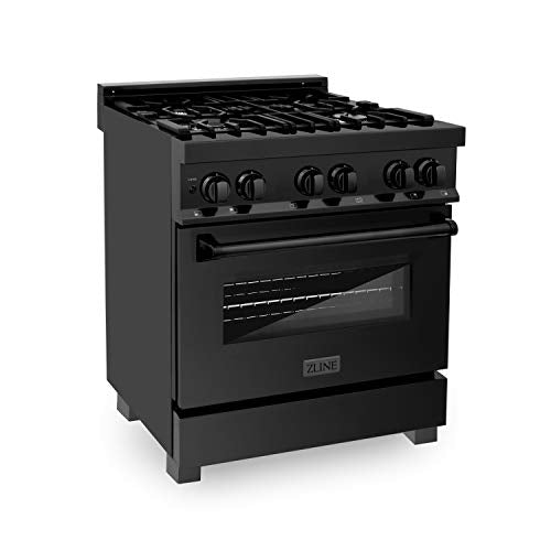 Z Line Kitchen and Bath RAB-30|LA 30" 4.0 cu. ft. Dual Fuel Range with Gas Stove and Electric Oven in Black Stainless Steel RAB-30