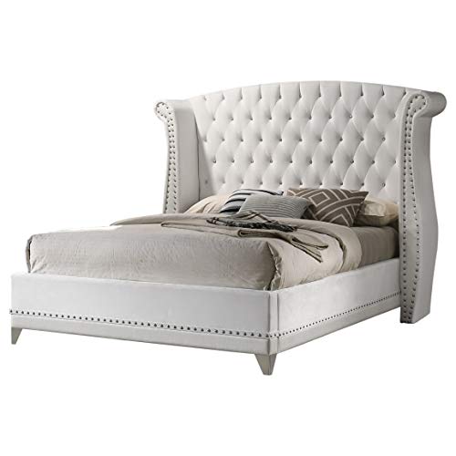 Coaster Furniture 300843KE Barzini Eastern King Wingback Tufted Bed White Panel