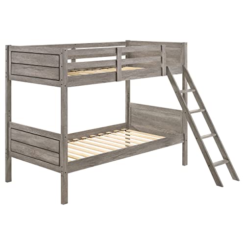 Coaster Furniture 400818 Ryder Twin Over Twin Solid Wood Bunk Bed with Guardrail & Ladder, Separates into 2 Individual Beds, Taupe