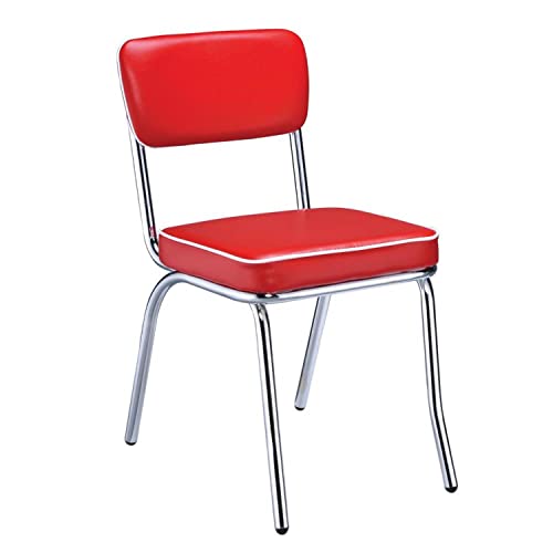 Coaster Furniture 2450R Retro Side Chairs with Black Cushion Chrome and Red Set of 2