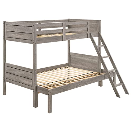 Coaster Furniture 400819 Ryder Twin Over Full Solid Wood Bunk Bed with Guardrail & Ladder, Separates into 2 Individual Beds, Taupe